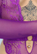 Paarse Kanten Lingerie Set met Handschoenen