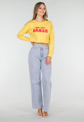 Gele Crop Top met Lange Mouwen