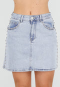 Lichtblauwe Denim Rok met Studs en Rechte Pasvorm en Steekzakken