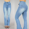 Blauwe Flared Jeans met Omgeslagen Taille