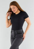 Zwarte String Body met Korte Mouwen en Ronde Hals