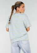Geel Blauw Gestreept T-shirt met Korte Mouwen en Ronde Hals
