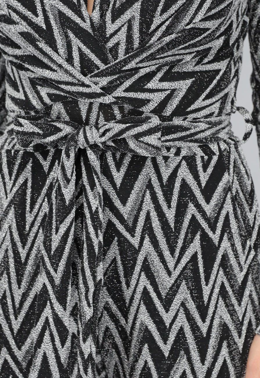 Stretch Jumpsuit met Zilveren Zigzag Glitters