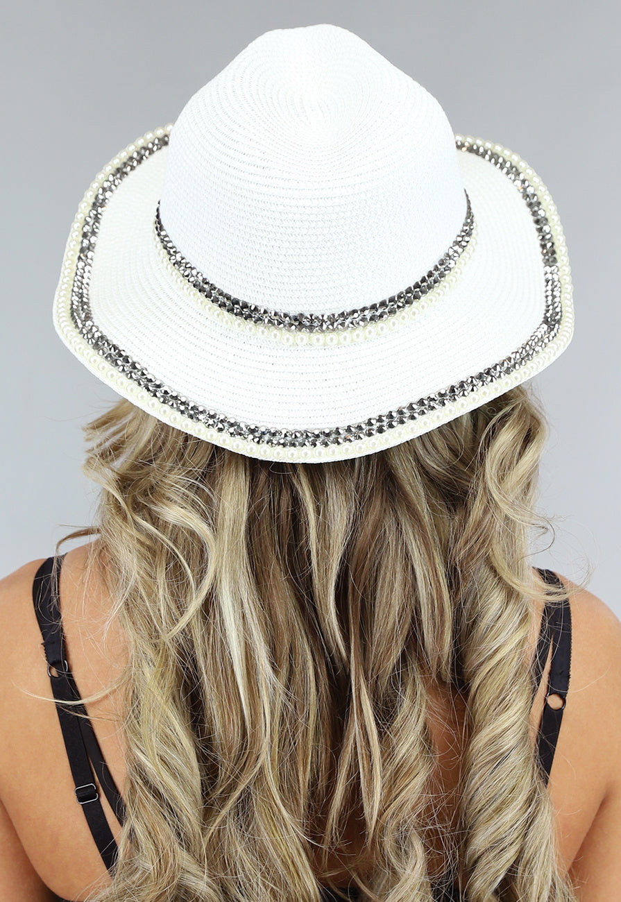 Witte Diamond Hoed met Strass Steentjes