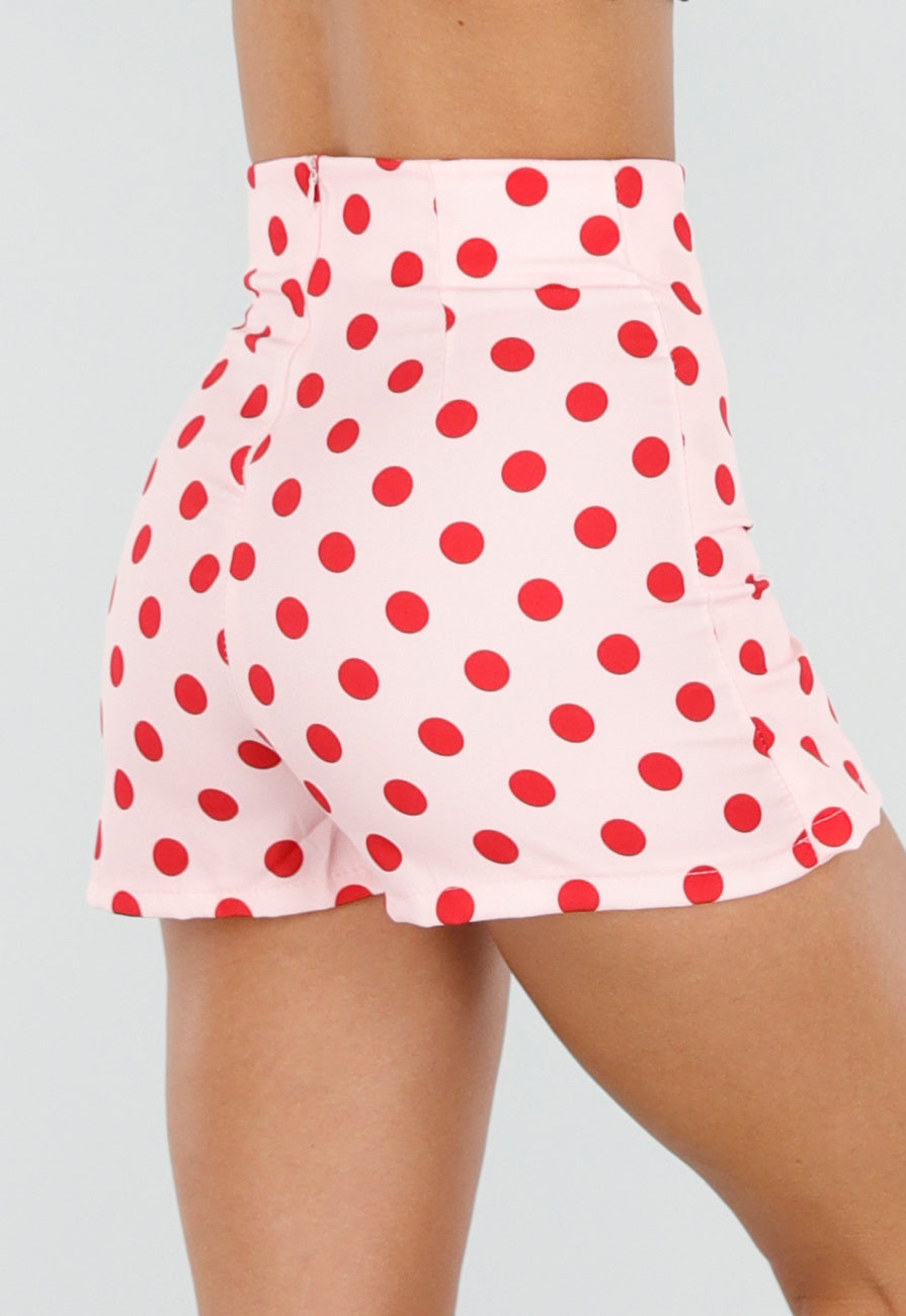 Roze Polkadot Skort met Split en Stretch
