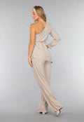 Beige Shimmer Top met Enkele Mouw