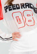 Witte  Mesh Jersey Top met Lange Mouwen