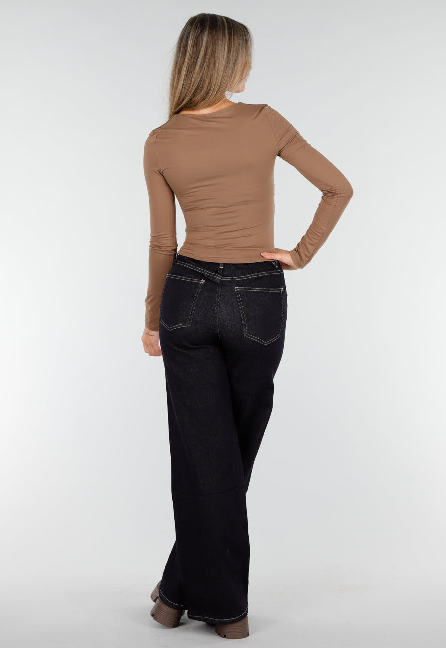Redial Jeans  Donkerblauwe Wide Leg Jeans met Elastische Taille en Strikkoord