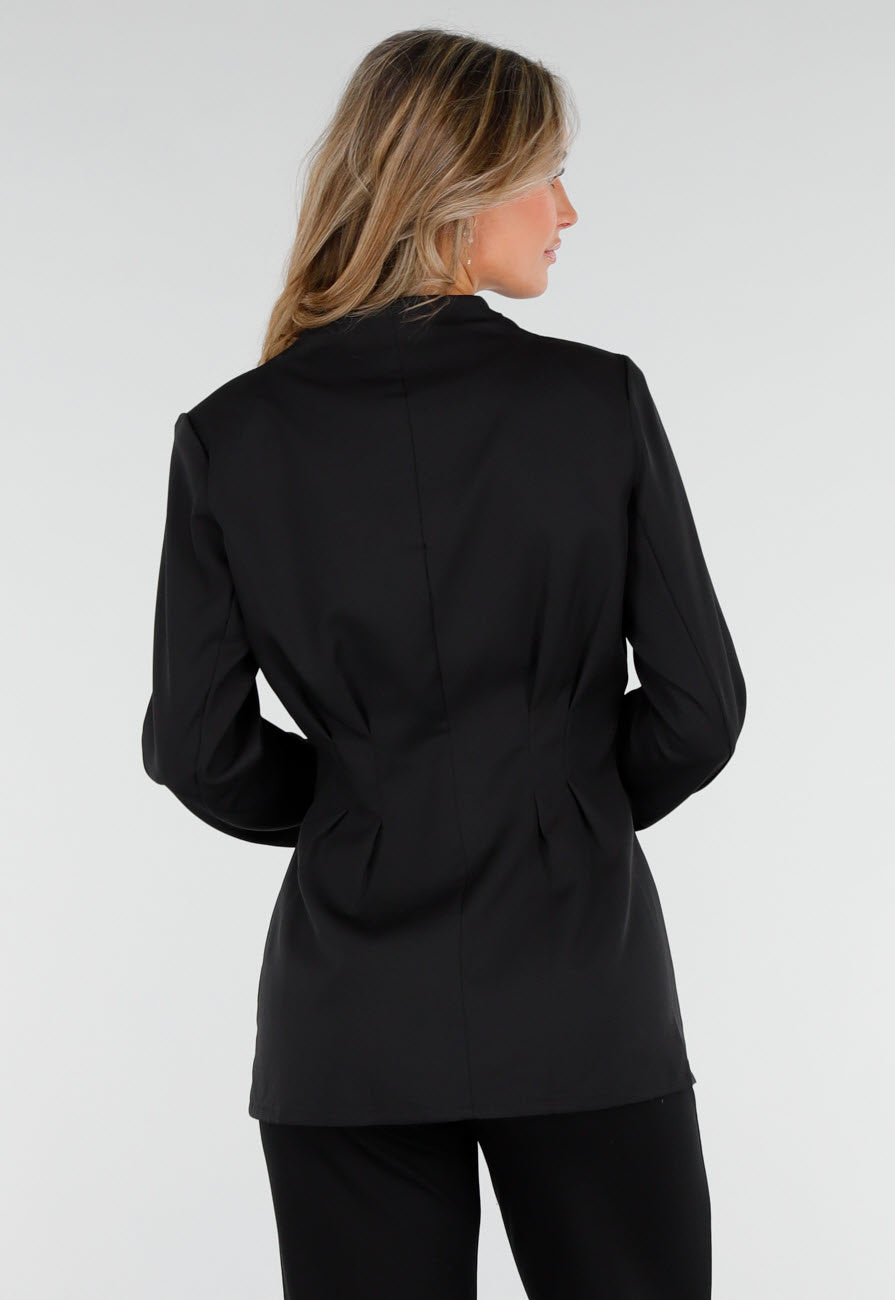 Zwarte Getailleerde Blazer Zonder Kraag