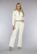 Redial Jeans  Longsleeve Straight Leg Jeans Jumpsuit in Crème