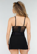 Zwarte Mesh Corset Top met Steentjes en Beugelcups