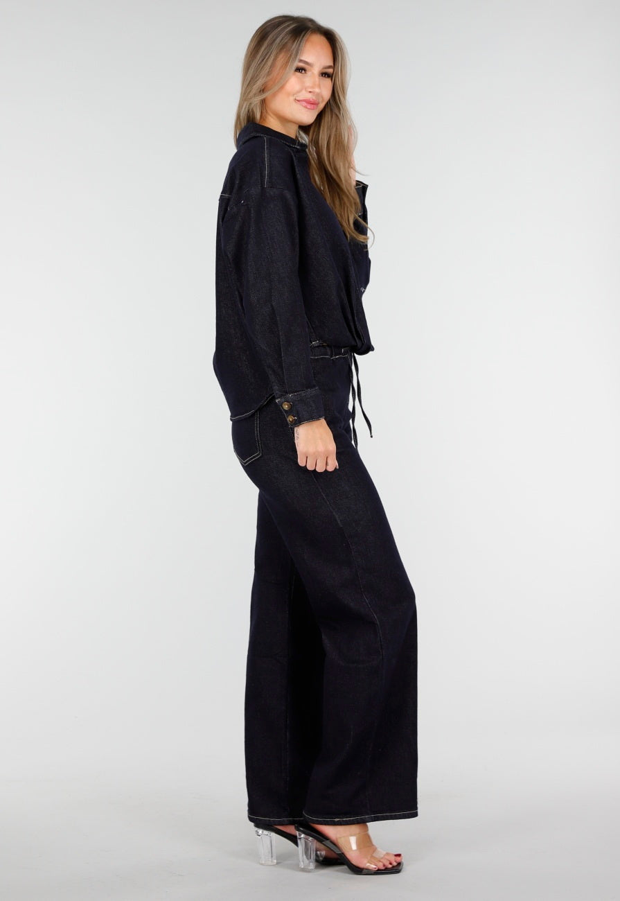 Redial Jeans  Donkerblauwe Denim Blouse met Lange Mouwen