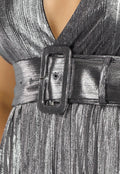 Zilveren Metallic One Shoulder Galajurk met Riem en Split