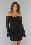 Geplooide Glitter Jurk met Twist Look en Flared Mouwen