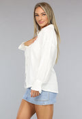 Witte Mousseline Blouse met Trompetmouwen