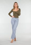 Khaki Push-Up Longsleeve Top met Gerimpelde Bustier