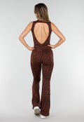 Bruine Luipaard Sportjumpsuit met Open Rug