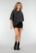Zwart Grijs Oversized Cheetahprint T-shirt met Korte Mouwen