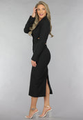Zwarte Cut Out Midi Jurk met Blazer Look