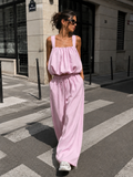 Lichtroze Stretch Two Piece Set met Mouwloze Top en Wide Leg Broek