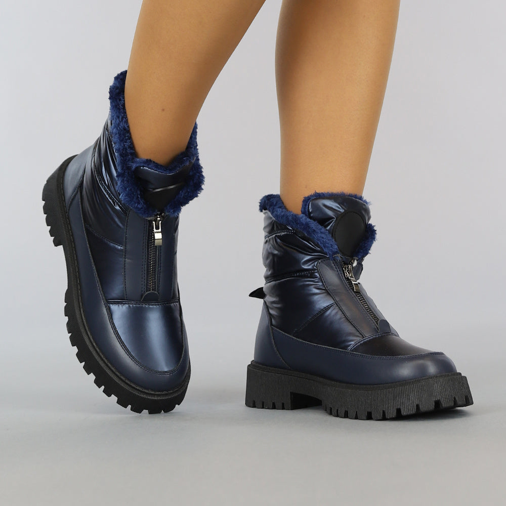 Donkerblauwe Snowboots met Grove Zool en Rits