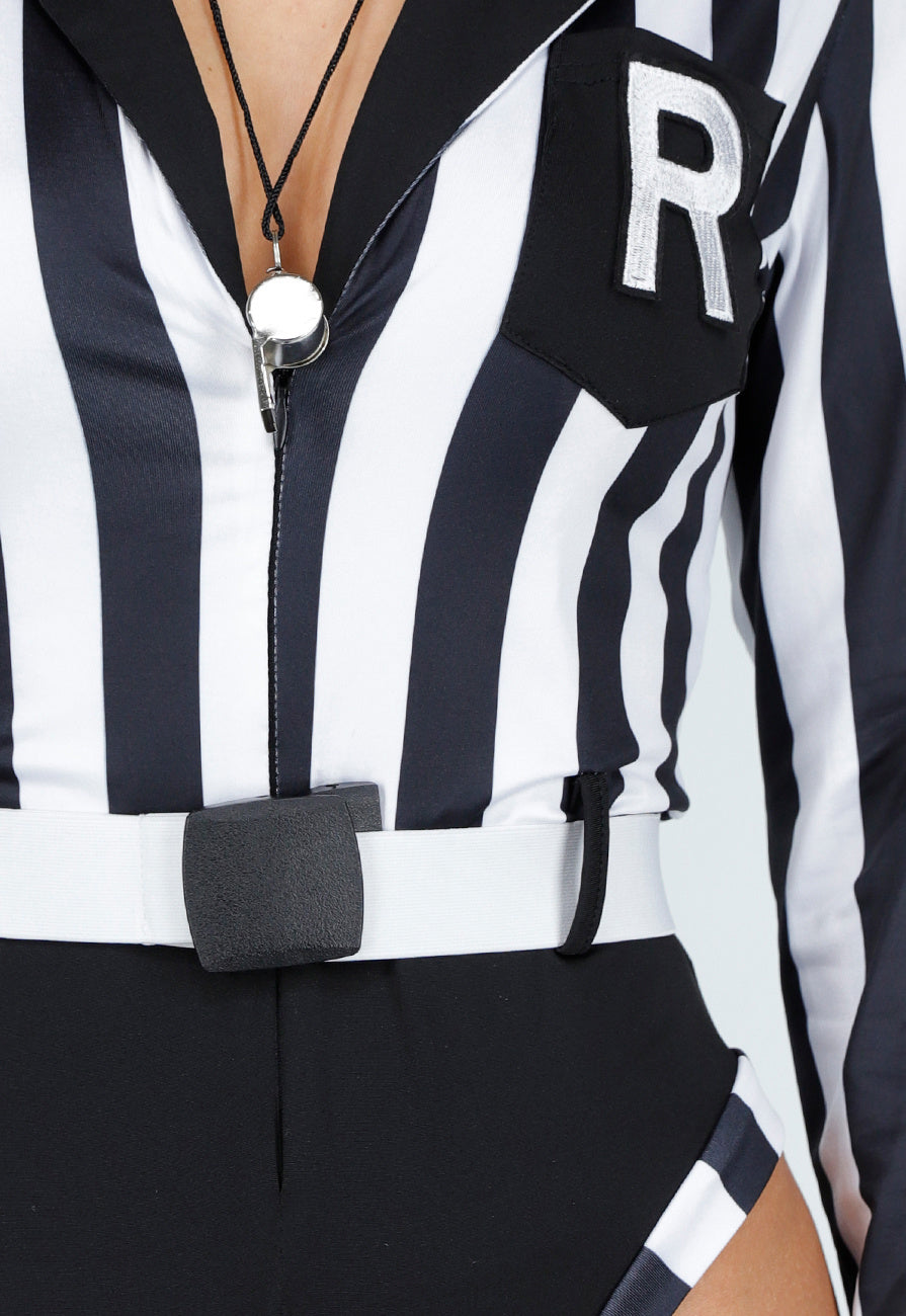Scheidsrechter Kostuum met Zwart Wit Gestreepte Bodysuit  Stretch