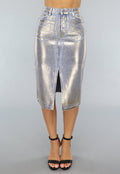 Denim Midi Rok met Gouden Coating