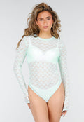 Mintgroene Mesh Body met Lange Mouwen met Stretch