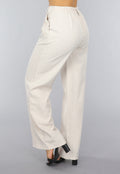 Beige Wide Leg Pantalon met Streepjes Patroon