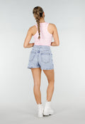Roze Rib Tanktop met Racerback en Gele Tekst