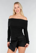 Zwarte Off Shoulder Top met Lange Mouw