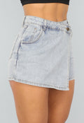 Lichtblauwe Denim Overslag Skort met Schuine Sluiting