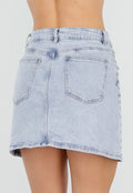 Lichtblauwe Denim Rok met Studs en Rechte Pasvorm en Steekzakken
