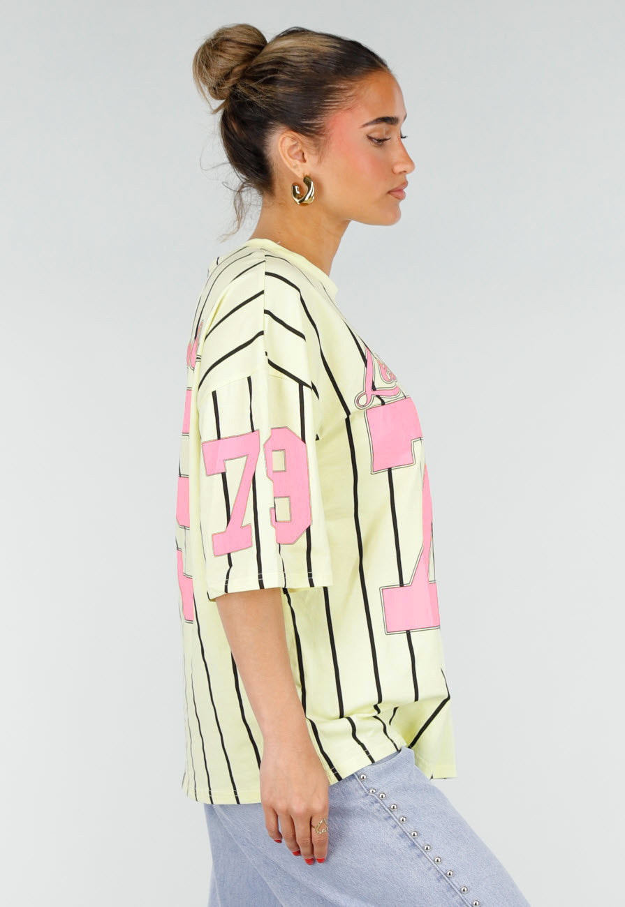 Gele Gestreepte Oversized T-shirt met Los Angeles Print