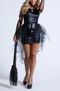 Lederlook Heksen Kostuum met Glitter Rokje en Accessoires