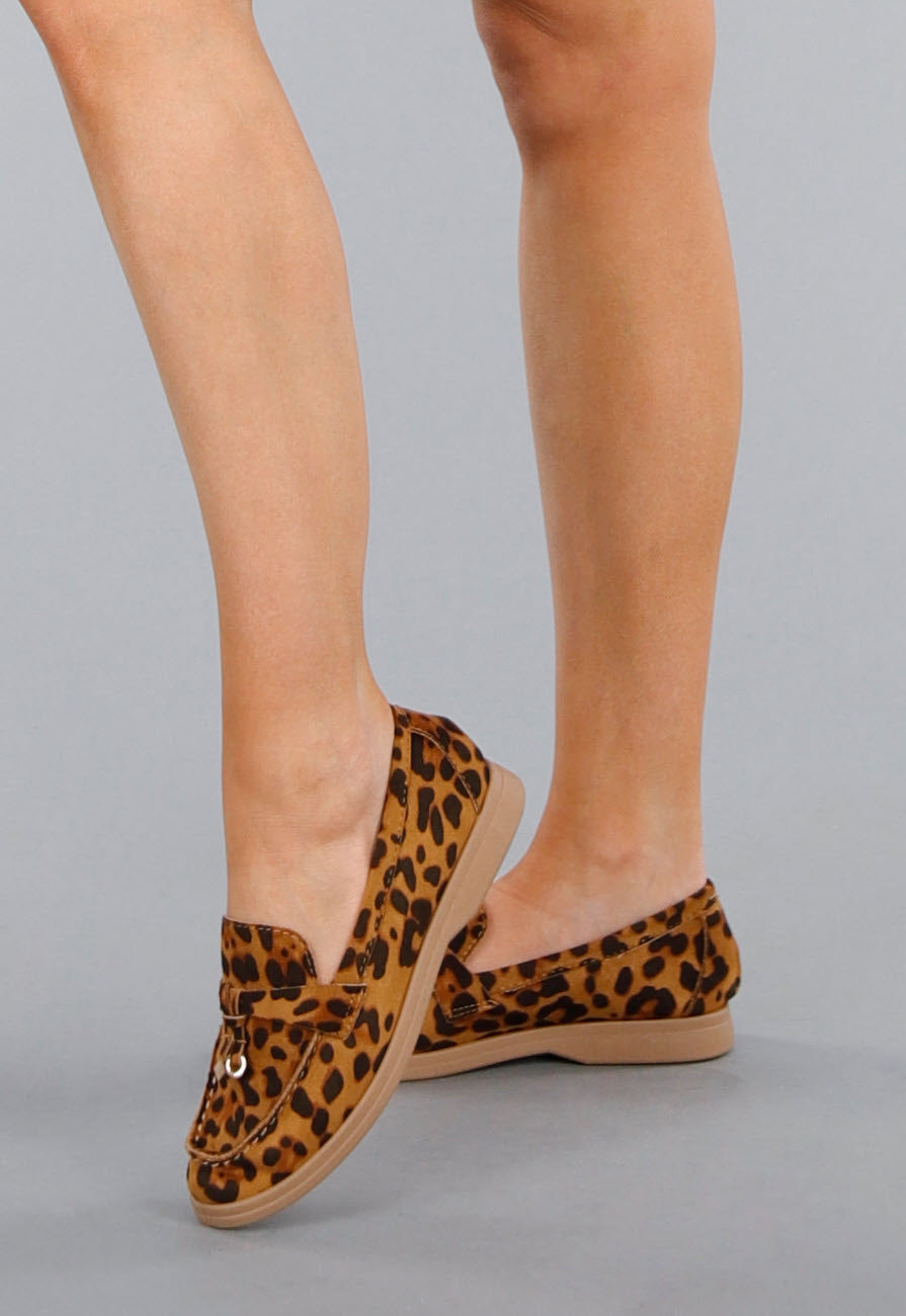 Comfortabele luipaardprint Suède Loafers met Flexibele Zool En Gouden Detail