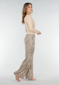Camelkleurige Stretchbroek met All-Over Print en Rechte Pijpen