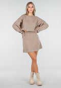 Beige Gebreide Co-ord Set met Trui en Rokje