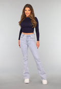 Navy Top met Lange Mouwen en Plooien