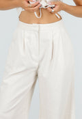 Beige Spaghettiband Top met Wide Leg Broek Set