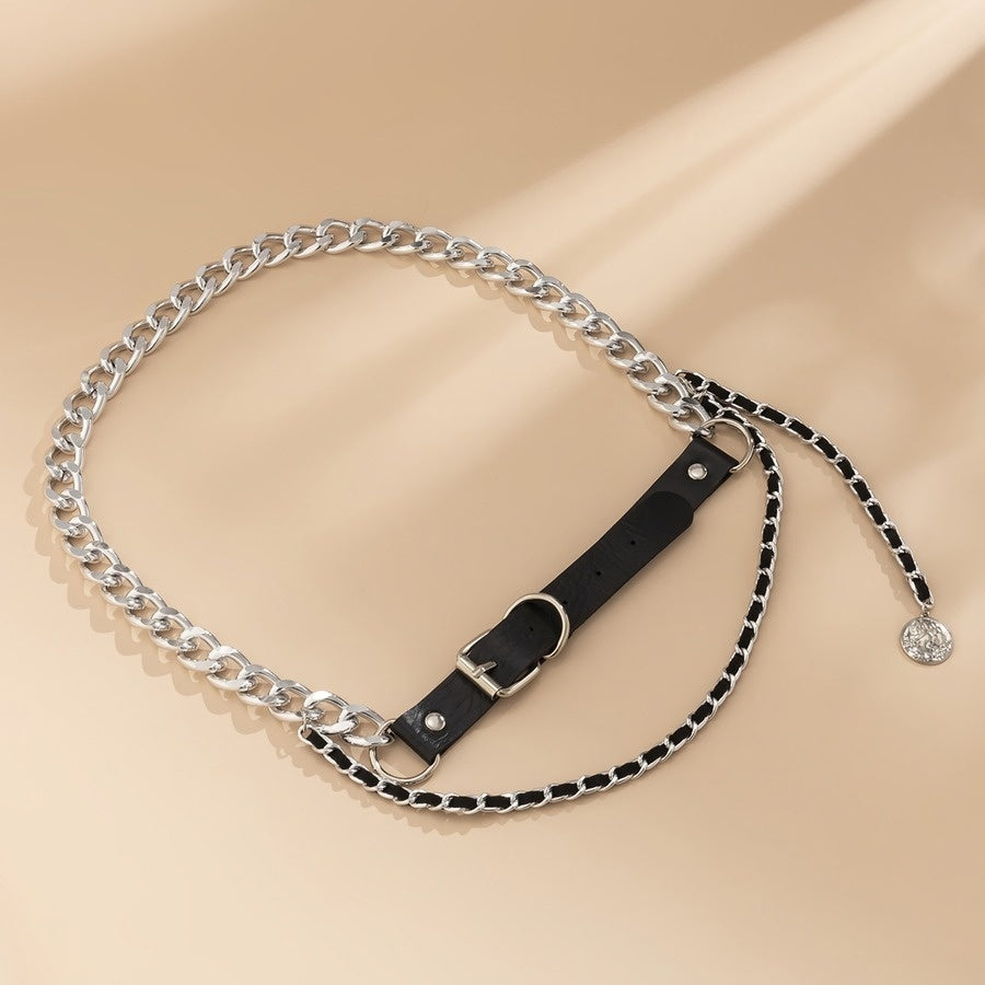 Zilveren Lederlook Riem met Bodychain