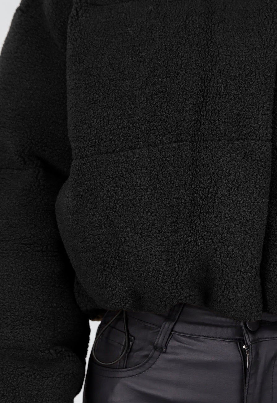 Zwarte Teddy Jas met Capuchon en Ritsluiting