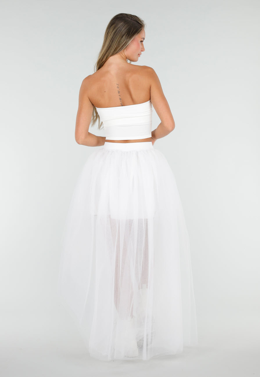 Witte Mesh High Low Rok met Tule Lagen