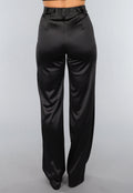 Zwarte Satijnen Straight Leg Stretch Pantalon