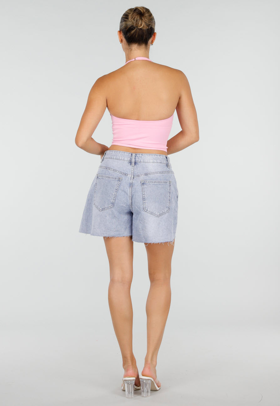 Roze Halter Sport Top met Verstelbaar Halterbandje, Uitneembare Pads en Stretch