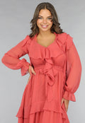 Zalmroze Ruffle Chiffon Maxi Jurk