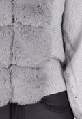 Grijs Gebreid Vest met Faux Fur Kraag en Strikdetails