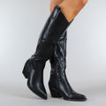 Zwarte Hoge Cowboy Boots met Stiksels