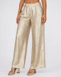 Gouden Wide Leg Broek met Plooien en Stretch Taille