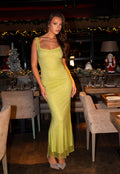 Groene Lange Glitter Jurk met Strass Steentjes en Lage Rug